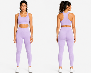 Conjunto de yoga sin costuras para mujer, leggings de cintura alta, sujetador deportivo tipo racerback, conjunto de ropa deportiva para gimnasio y fitness - Product Image 1
