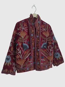 Veste à col mandarin en coton brodée à la main avec des motifs floraux, manches longues, longueur normale, pour femmes adultes, style Prairie Chic, idéale pour le printemps - Product Image 3