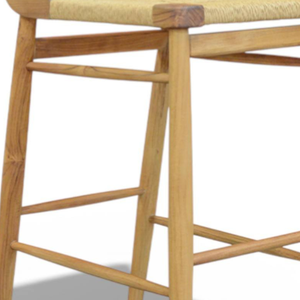 Tabouret de bar en teck moderne avec assise en corde, sans dossier, pour comptoir, mobilier de jardin intérieur/extérieur - Product Image 3