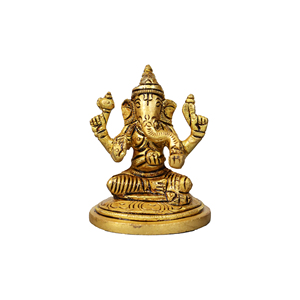 Escultura de Ganesha en Latón Dorado, Figura Hecha a Mano, Decoración Religiosa Tradicional para Mesa de Hogar u Oficina - Product Image 1