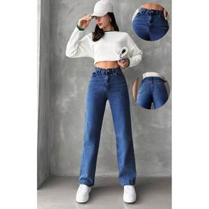 Jean en denim bleu pierre taille haute pour femme, coupe ample, extensible, doux, écologique, durable, décontracté, tailles 26-40 - Product Image 6