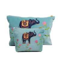 Beau sac à main en velours vert avec broderie d'abeille Design Cosmetic Carrying Travel Bag