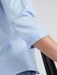 Camisa de Popelina Azul Claro para Mujer, con Botones, Manga Tres Cuartos, Corte Clásico, Cuello Camisero, para Oficina - Product Image 4