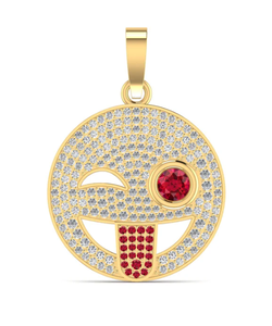 Natural Diamond Winking Face Pendant With <b>Ruby</b> Eyes And Tongue Rose Gold Cute Charm For Everyday Wear Unisex Style Charm - Product Image 3