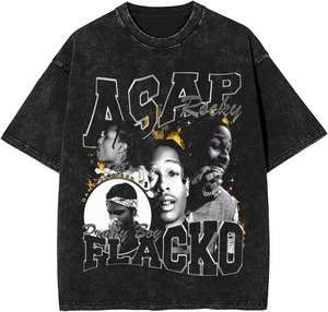 Camisetas con Gráficos Personalizados, Camiseta Oversize con Pedrería, Estilo Urbano, Algodón Lavado al Ácido, Corte Cuadrado para Hombre, Fabricante - Product Image 1