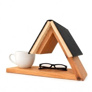 Soporte de Madera Rústico para Libros, con Diseño Triangular, para Libros, Tablets, Gafas, Tazas de Café, Hogar, Oficina, Escritorio - Product Image 1