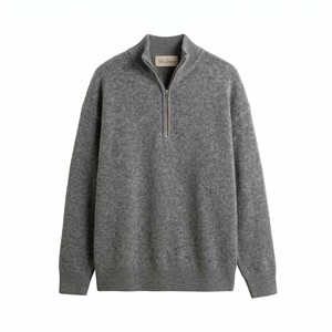 Custom Logo OEM Quiet Luxury Men's Wool Cashmere Quarter Half Zipper Stand Collar Rib Knit Top Slim Fit Pullover Knitted <b>Sweater</b> - Product Image 5