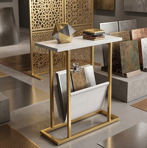 Magazine Sling Holder Organizers Luxury Narrow <b>Side</b> <b>Table</b> Gold Metal Frame Slim <b>Sofa</b> End <b>Table</b> Wooden Top Living Room - Product Image 2