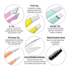 Juego de Pinzas para Cejas de Acero Inoxidable Moderno con Tijeras y Cepillo, 4 Colores, Punta Puntiaguda, Duradero para un Aseo Preciso - Product Image 4