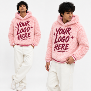 Men's <b>Faux</b> <b>Fur</b> <b>Hoodies</b> Oversized Casual Winter Wear Printed Logo Unisex Regular Fit Knitted Fleece Sweatshirt Wholesale Supplier - Product Image 3