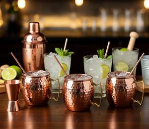 Véritables tasses Moscow Mule 400 ml en cuivre pur, anti-fuite, design martelé, faites à la main, avec poignée, écologiques, pour bières et cocktails - Product Image 3