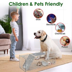 2 Pezzi Gabbia per Animali Domestici in Acciaio Zincato 24X7.48X8.27IN, Trappola Pieghevole a Rilascio Facile per Gatti di Piccola Taglia - Product Image 2