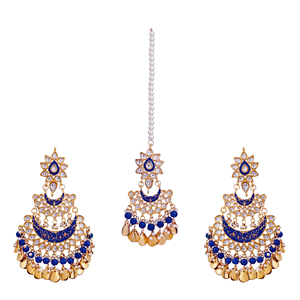 Trendy Kundan Earrings Headpiece Vintage Indian Rhinestone Alloy Dangle Drop Earrings for Women Anniversary Bridal Party Wedding - Product Image 2