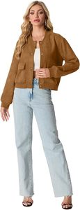 New Brown Varsity Jacket Soft Bomber <b>Coat</b> Casual Baseball Jacket for Lady Fashion Pocket Design Button Up Sportswear <b>Top</b> Women - Product Image 3