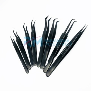 Pince à épiler antistatique en acier inoxydable noir RMI pour extensions de cils, pointe lisse, précision, 14 cm, 12 cm, ensemble de 8 pinces à pointes différentes - Product Image 3