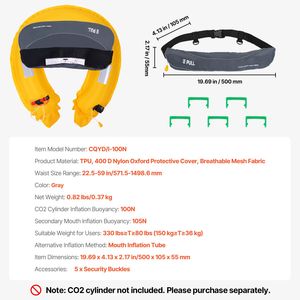 Giubbotto di Salvataggio Gonfiabile Manuale per Adulti, 105N di Galleggiamento, per Pesi Fino a 80 Libbre, con Vita Regolabile fino a 59 Pollici - Product Image 4