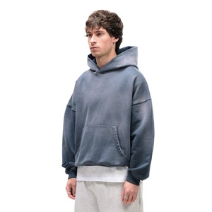 Sweat-shirt à capuche délavé à l'acide 480 GSM en molleton de coton, coupe oversize, style streetwear vintage, personnalisable OEM, marque privée, fabrication en usine - Product Image 2