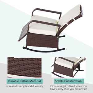 Sedia a dondolo reclinabile da esterno in vimini e rattan color crema, regolabile, con cuscino morbido e poggiapiedi - Product Image 6