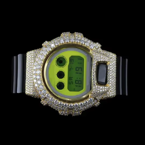 Reloj Digital Unisex de Lujo con Caja Incrustada de Diamantes, Esfera Verde de 41 mm, Estilo Hip Hop, Correa de Goma - Product Image 4