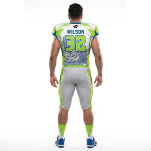 Ensemble d'uniformes de football américain personnalisés avec numéros d'équipe imprimés par sublimation, maillot en polyester et spandex, pantalon rembourré, équipes adultes, OEM - Product Image 2