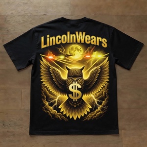 Camiseta Negra Personalizada para Hombre, Estilo Urbano, con Estampado de Búho Dorado y Dinero, Corte Holgado, Cuello Redondo, Algodón Jersey Ecológico - Product Image 3