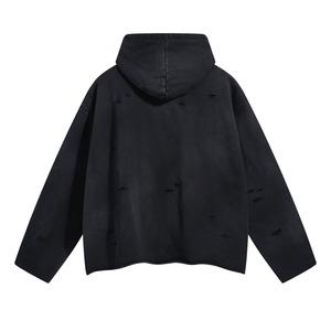 New Design Winter Rip Distress Oversized Hoodies Custom Graphic Heat-Transfer Printing Sun Fade Effect Breathable <b>Thick</b> <b>Fleece</b> - Product Image 5