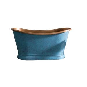 Baignoire autoportante en cuivre patiné bleu de luxe, finition antique artisanale, forme ovale élégante pour projets hôteliers et villas - Product Image 2