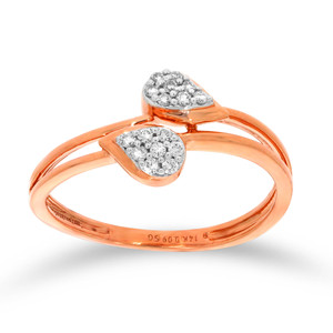 แหวนเพชรทรงลูกแพร์คู่สีโรสโกลด์สำหรับผู้หญิง ทองคำแท้ 14K เพชรธรรมชาติทรงลูกแพร์ แหวนหมั้นสุดโรแมนติก เครื่องประดับ - Product Image 1