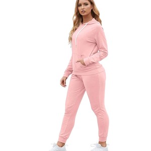 Women's 2 Piece Tracksuit Set <b>Pink</b> Hooded <b>Sweatshirt</b> Long Sleeve Tops Jogger Pants Casual Outfit - Product Image 1