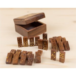 Jeu de dominos en bois fait main, ensemble de dominos vintage en bois avec incrustations en laiton, boîte personnalisée, jeu de société classique, jouets familiaux, cadeau, dominos - Product Image 2