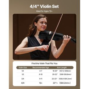 Set di violino in legno massello di 4/4 dimensioni con custodia e colofonia per principianti include violino in colore nero - Product Image 4