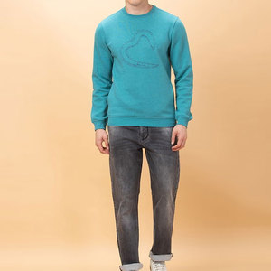 Sweat-shirts à col rond délavés à l'acide, 350g, poids lourd, 100% coton, impression numérique unie, sur mesure, décontractés pour hommes, hiver, écologiques - Product Image 4