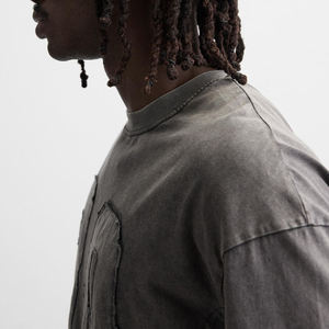 T-shirts personnalisés pour hommes en coton, style streetwear, coupe oversize, col rond côtelé, avec patch brodé, épaules tombantes, t-shirt vierge épais pour hommes - Product Image 2
