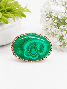 UDGEMS Natural Malachite Oval Bezel Setting Brass Groove Pendant | Handmade Gold Plated Gemstone Pendant | Women's Wedding - Product Image 3