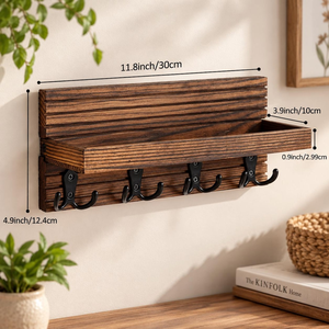 Wooden Wall Mounted <b>Coat</b> <b>Rack</b> with <b>Shelf</b> and Hooks Rustic Entryway Organizer Key Holder Storage <b>Rack</b> Home Decor - Product Image 3