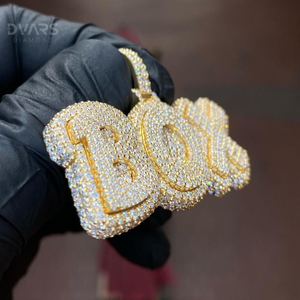 Pendentif personnalisé en moissanite glacée avec initiale, testé au diamant, style hip-hop, plaqué or, argent sterling, bijoux pour homme - Product Image 4