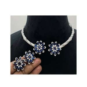 Exclusive Premium Quality White Finish Designer CZ Zircon Hasli <b>Necklace</b> & Earrings <b>Set</b> for Engagement & Wedding Wear Women - Product Image 2