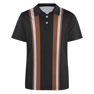 <b>Mens</b> <b>Brown</b> Striped Short Sleeve Polo <b>Shirt</b> Casual Woven Regular Fit Button Design Customize wholesale OEM - Product Image 4