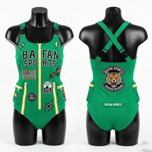 Traje de Baño de Lujo de una Pieza en Verde, 220 GSM, Poliéster y Spandex, Diseño de Paneles, Cierre con Cremallera, Logotipo Personalizado para Mujer - Product Image 1