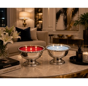 Portavelas decorativo de metal plateado, pedestal para centro de mesa, decoración para el hogar, recipiente para velas. - Product Image 2