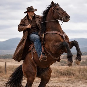 Manteau en cuir véritable, manteau long de cowboy western brun vieilli, trench-coat en cuir vintage - Product Image 3