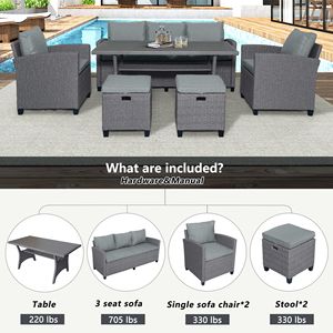 Set da 6 Pezzi in Rattan Grigio per Esterni: Divano, Sedie e Tavolo da Giardino/Cortile, Resistente per l'Uso Diurno - Product Image 5