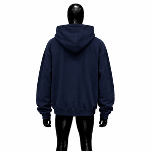 Custom Navy Blue Oversized Zip Up Hoodie Men Streetwear <b>White</b> Graphic Print Drop Shoulder Full Zipper Hooded <b>Sweatshirt</b> Casual - Product Image 2