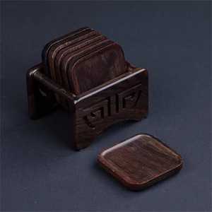 Traditional Chinese Wooden <b>Square</b> Tea Coasters Set with Stand Reusable Mats for Table Decoration Universal Overseas Crafts INDIA - Product Image 2