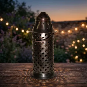 Metal Cylindrical <b>Lantern</b> With Lattice Design Durable <b>Outdoor</b> <b>Candle</b> Holder - Product Image 2