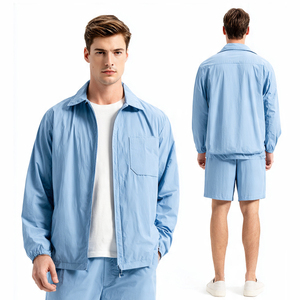 Ensemble deux pièces pour femme, coupe-vent et short de pluie, imprimé uni, style Letterman, léger, coupe régulière, imperméable, vente en gros - Product Image 1