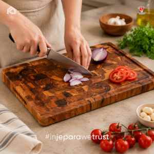 เขียงไม้สักทรงสี่เหลี่ยม Sri Luxury Eco Teak หนา 2.0 ซม. ลายไม้ปลายท่อน ทนทาน ป้องกันแบคทีเรีย ใช้กับเครื่องล้างจานได้ - Product Image 1