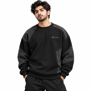 Sweat-shirt pour homme à épaules tombantes, fabriqué en tissu molletonné doux en coton, coupe ample, col rond côtelé, épaules décontractées, élastique - Product Image 1