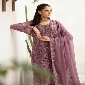 Heavy Embroidered Chiffon Three Piece Punjabi Suits Ramsha Vol V-26 <b>Long</b> Maxi Frock <b>for</b> Party Wear-<b>Eid</b> <b>Dresses</b> <b>for</b> Women - Product Image 2