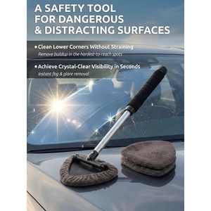 Herramienta de Limpieza de Ventanas de Coche con Mango Extensible de Largo Alcance y 3 Paños de Microfibra Reutilizables, Limpiador de Parabrisas - Product Image 3